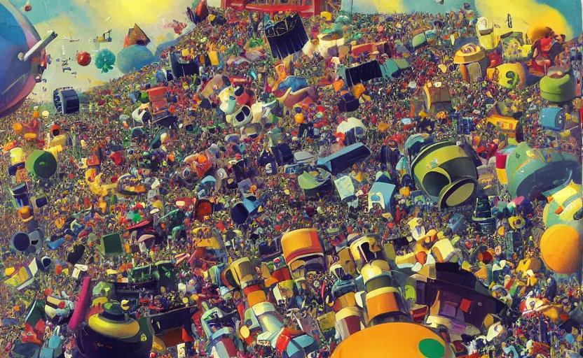 Image similar to katamari damacy in the style of john berkey