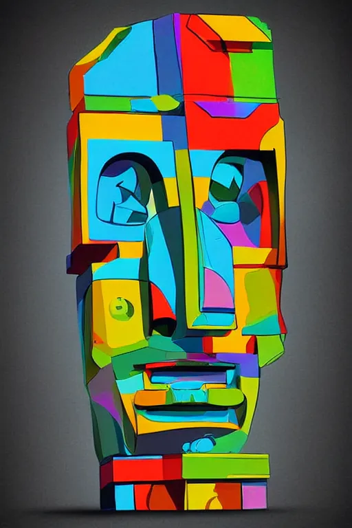 Image similar to cubist moai statue cutout digital illustration cartoon colorful beeple