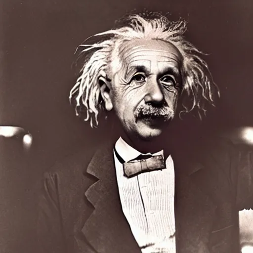 Image similar to color photograph of Albert Einstein DJ at a nightclub