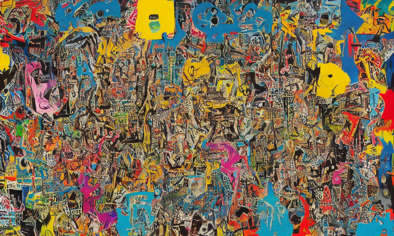 Prompt: an incredibly detailed masterpiece painting of a I SPY puzzle by bosch and lisa frank and basquiat, ornate, beautiful, bold colors, detailed, high resolution, wow!, intricate