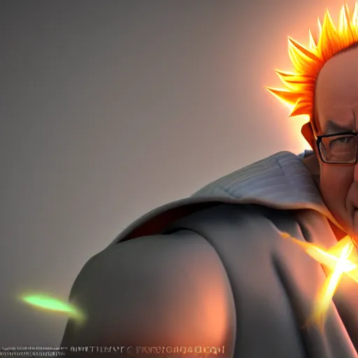 Image similar to François hollande with super saiyan hair charging up for a kamehameha, artstation, octane render, highly detailed