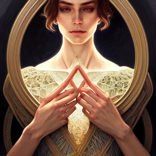 Prompt: symmetry!! intense fanart of acotar protagonist, intricate, elegant, highly detailed, my rendition, digital painting, artstation, concept art, smooth, sharp focus, illustration, art by artgerm and greg rutkowski and alphonse mucha