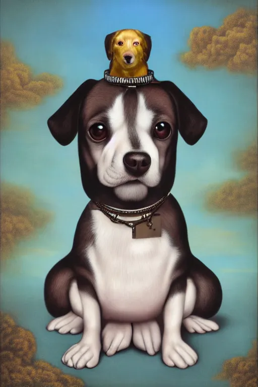 Image similar to a cute dog painted by mark ryden, by dali, isles of dog, digital art