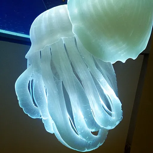 Prompt: jellyfish underwater, light coming down from above, marble sculpture by michelangelo