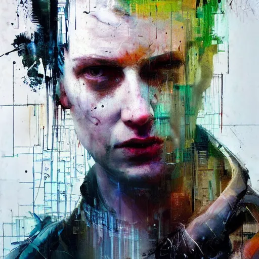Image similar to portrait of a cyberpunk by jeremy mann, francis bacon and agnes cecile, ink drips, paint smears, digital glitches glitchart c - 1 0