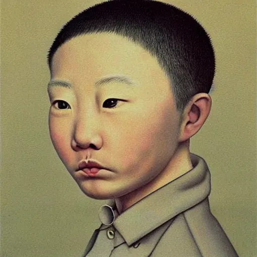 Image similar to bald chinese boy surrealism art