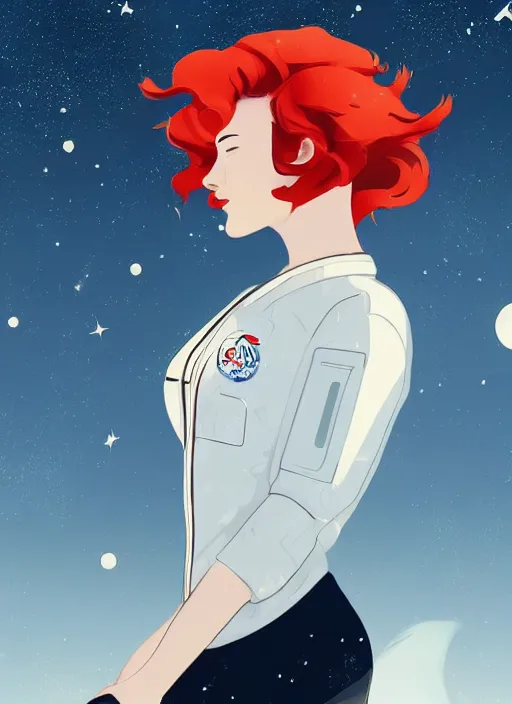 Prompt: a beautiful woman with red hair floating in space. she is an astronaut, wearing a space suit. clean cel shaded vector art. shutterstock. behance hd by lois van baarle, artgerm, helen huang, by makoto shinkai and ilya kuvshinov, rossdraws, illustration, art by ilya kuvshinov