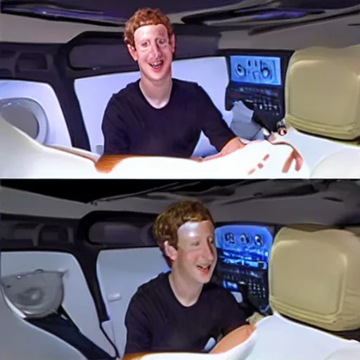 Image similar to Mark Zuckerberg steering a UFO