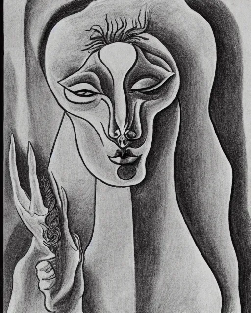 Image similar to Portrait of a demon. Line drawing by Jean Cocteau.