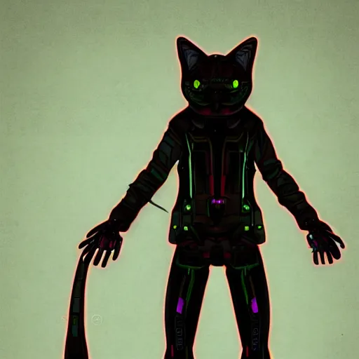 Prompt: digital art of a cyberpunk humanoid cat