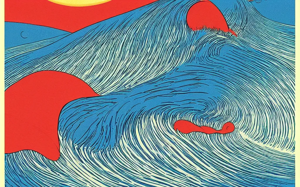 Image similar to a wave particle traveling at the speed of light. retro minimalist art by jean giraud.