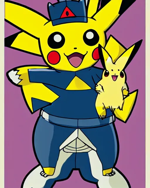 Image similar to an advertising poster of a pokemon trainer with pikachu in the style of the spanish bullfighting posters