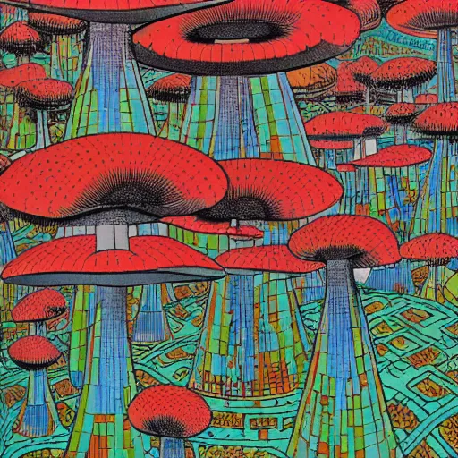 Image similar to nuclear mushroom in Tokyo by Toshio Saeki high detailed, bird's-eye view