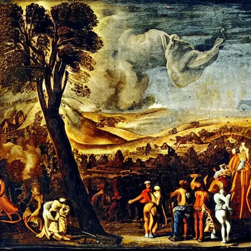 Image similar to 1 8 th painting of a giovanna d'arco burned at the stake