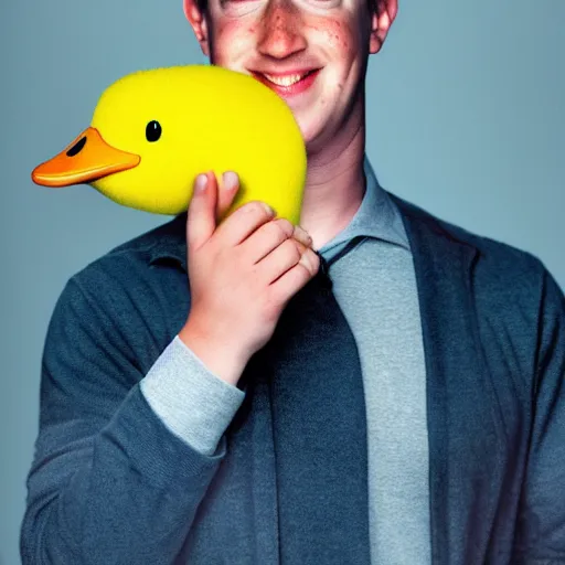 Image similar to mark zuckerberg holding a yellow duck