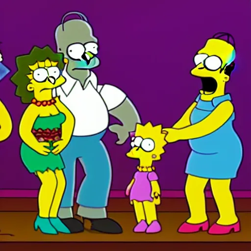 Image similar to a still from the simpsons the musical