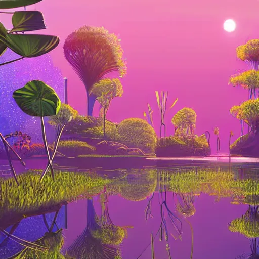Prompt: beautiful happy picturesque charming organic futuristic sci - fi city in harmony with nature. water and plants. beautiful light. grainy and rough. soft colour scheme. beautiful artistic vector graphic design art by lurid. ( 2 0 2 2 )