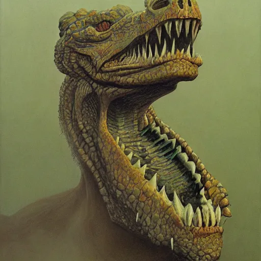 Image similar to a reptillian monster painted by zdzisław beksinski