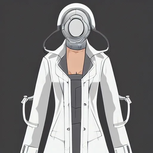 Prompt: futuristic sci - fi white trench coat, clothing design, illustration, 2 d game, anime