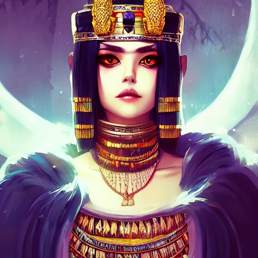 Prompt: a portrait of a necromancer queen cleopatra, by tite kubo and guweiz, dramatic lighting, manga cover, incredible quality, trending on artstation