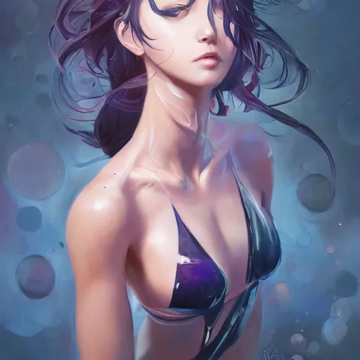 Image similar to Art station concept of a beautiful girls body, showing a lot of skin, hypnotic eyes, symmetrical face, by Stanley Artgerm Lau, WLOP, Rossdraws, James Jean, Andrei Riabovitchev, Marc Simonetti, and Sakimichan, trending on artstation