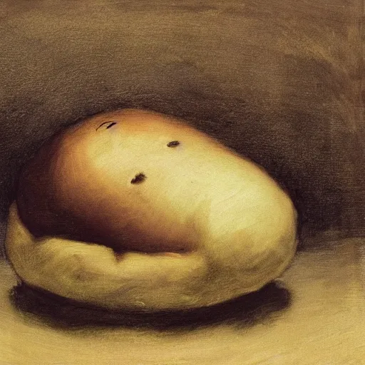 Prompt: a portrait of a drowning potato in the style of francisco goya, dramatic, intense lighting