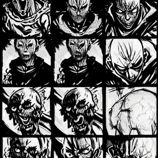 Image similar to concept art of one punch man as a boss in darkest dungeon, highly detailed, dark atmosphere, 2 d, cosmic horror, body horror, lovecraft mythos