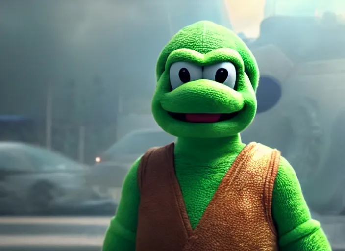 Image similar to film still of yoshi in the new sci - fi movie, 8 k