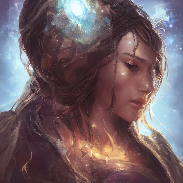 Image similar to highly detailed portrait of a beautiful celestial mage, dramatic light, artstation