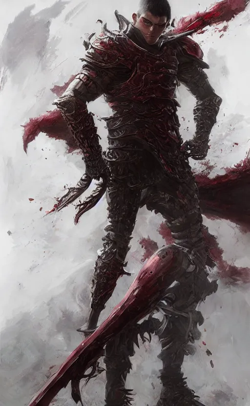 Image similar to full body shot Guts Berserk fan art, digital 2d, extremely detailed, made by wlop, maxwell boas, Naranbaatar Ganbold, Raymond Swanland and Ruan Jia. Masterpiece. Repin. Greg Rutkowski