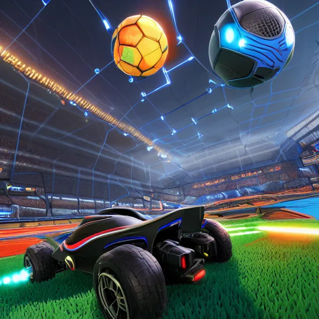 Image similar to rocket league, dark cinematic, volumetric, realistic, 3 d render, cinematic lighting, ray tracing, cinematic, unreal engine 5, unreal engine render, octane render, hyper realistic, photo, 8 k