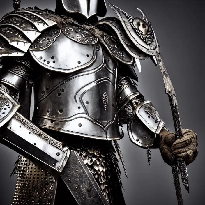 Image similar to full length photo of a warrior with metal owl themed armour, highly detailed, 4 k, hdr, smooth, sharp focus, high resolution, award - winning photo