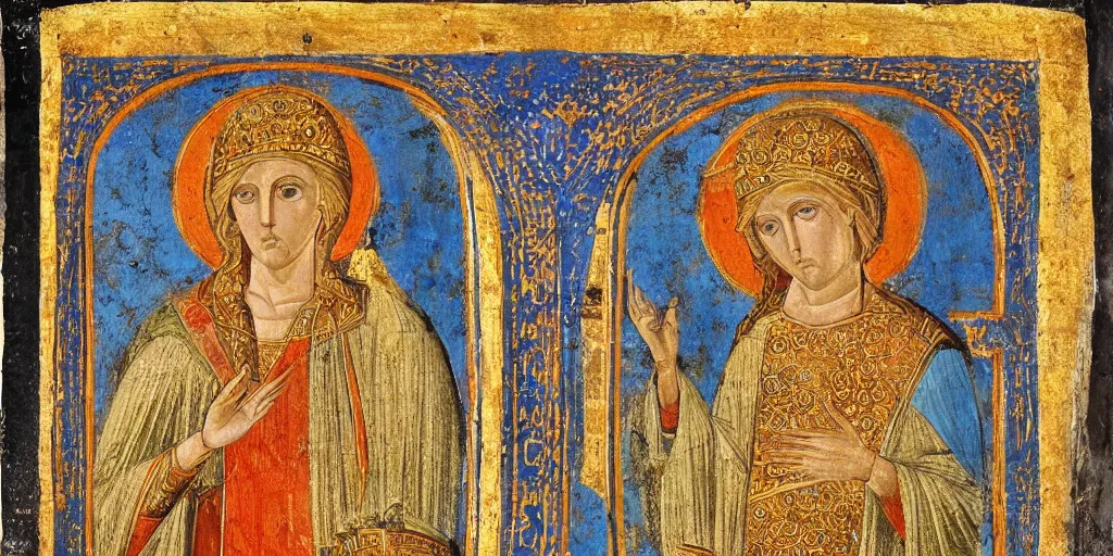 Image similar to byzantine art of a rabbit wearing a crown