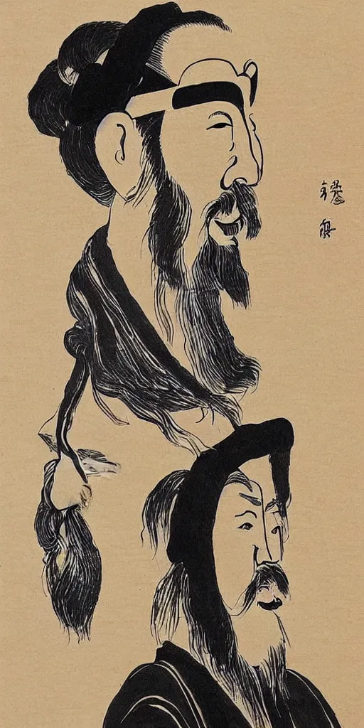 Image similar to confucius wearing vr headset, chinese ink painting