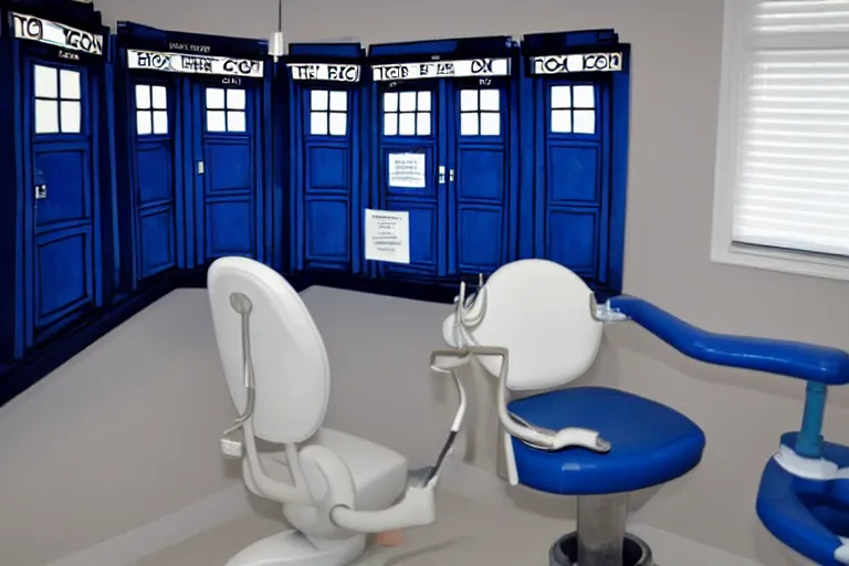 Image similar to tardis console room, dr who, dentist office