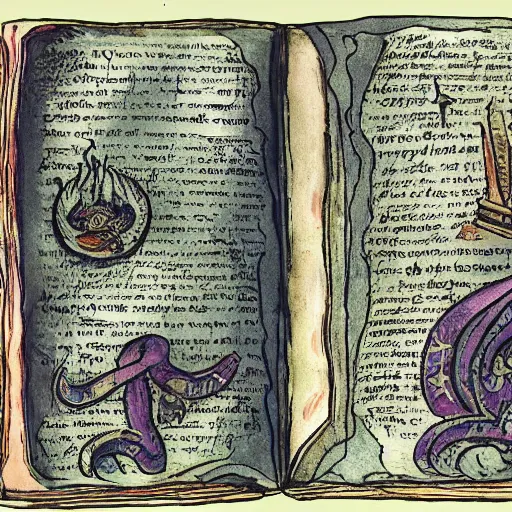 Image similar to page of book with magic spells and illustrations