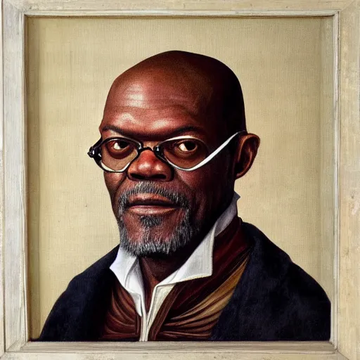 Image similar to a renaissance style portrait painting of Samuel L. Jackson