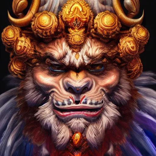 Prompt: narasimha, character concept art, portrait, epic, trending on artstation, very detailed, 4 k, hd, dramtic lighting, flowing energy, colorful