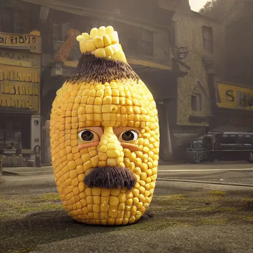 Image similar to hyperrealistic dslr film still of billy mays disguised as corn on the cob, stunning 8 k octane comprehensive 3 d render, inspired by istvan sandorfi & greg rutkowski & unreal engine, perfect symmetry, dim volumetric cinematic lighting, extremely hyper - detailed, incredibly real lifelike attributes & flesh texture, intricate, masterpiece, artstation, stunning