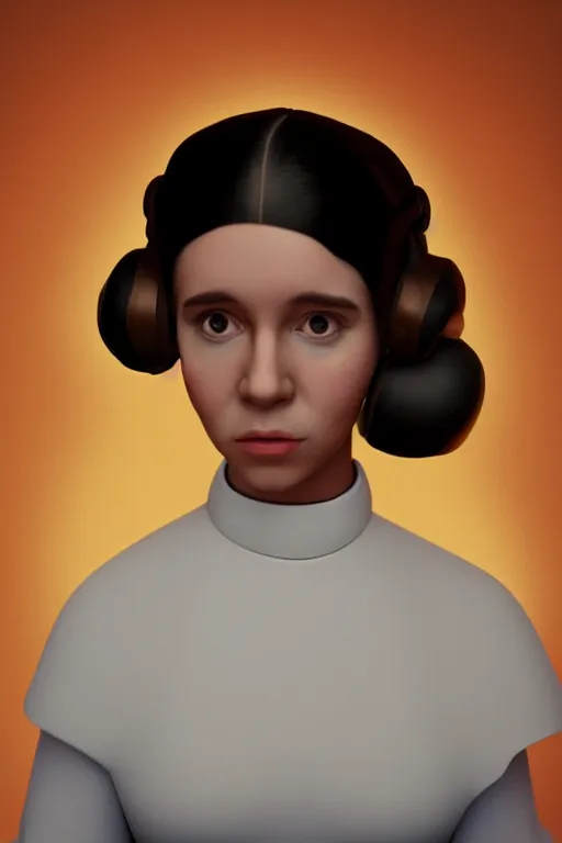 Prompt: a portrait of happy young princess leia in the style of amy sherald, dramatic studio lighting, 3 5 mm f 1. 4 lens depth of field, soft focus, octane render 8 k, hyperdetailed, trending on artstation, award winning