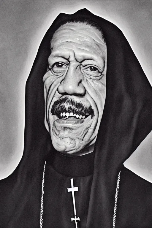 Image similar to portrait of Danny Trejo as church nun