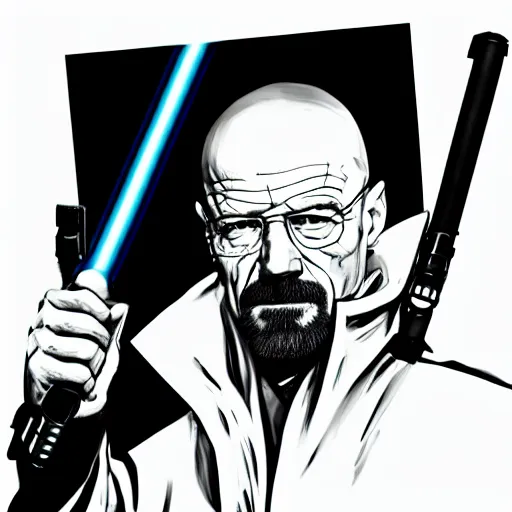 Image similar to walter white with a lightsaber