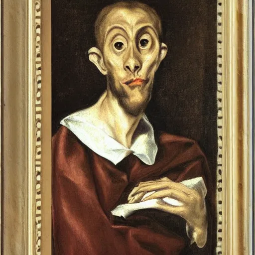 Image similar to a philosopher monkey contemplating matters, portrait, by el greco