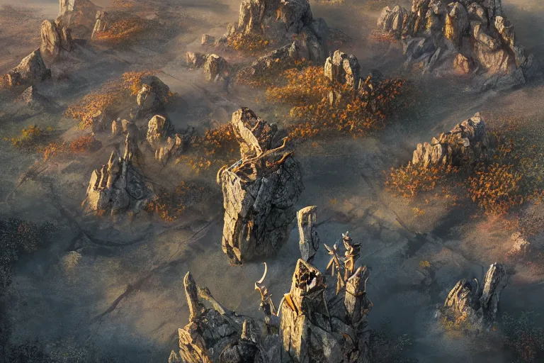 Prompt: high aerial shot, cinematic fantasy painting, dungeons and dragons, barren dry land, desert valley of bones, a single autumn maple bonsai, with sunset lighting ominous shadows by jessica rossier and brian froud