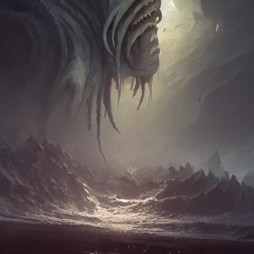 Prompt: Ph'nglui mglw'nafh Cthulhu R'lyeh wgah'nagl fhtagn | painting by Greg Rutkowski