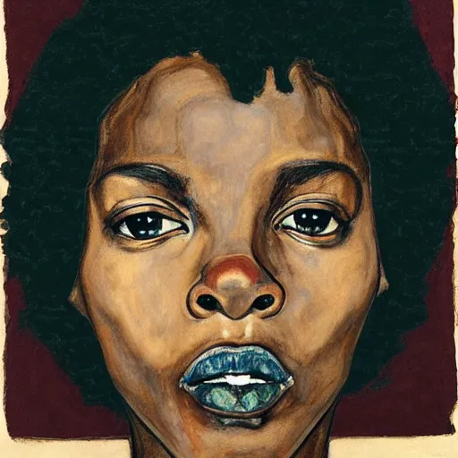 Image similar to portrait of lauryn hill by egon schiele in the style of greg rutkowski