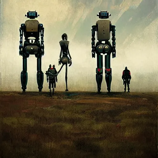 Image similar to propaganda poster of robots and humans standing side by side, side view photo, by greg rutkowski