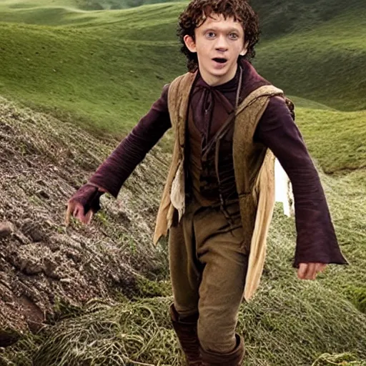 Prompt: tom holland as frodo baggins