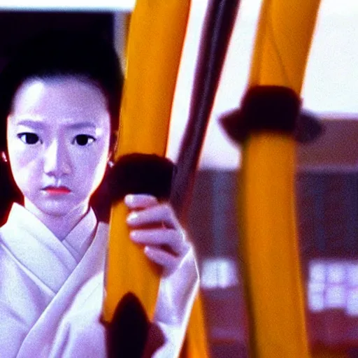 Image similar to film still of saitama from kill bill