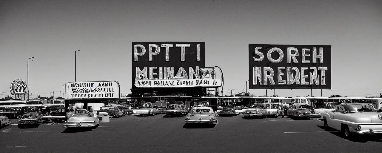 Image similar to ! spaghetti! 1 9 5 0 s drive in movie theater, in the style of michael kenna, kodachrome,